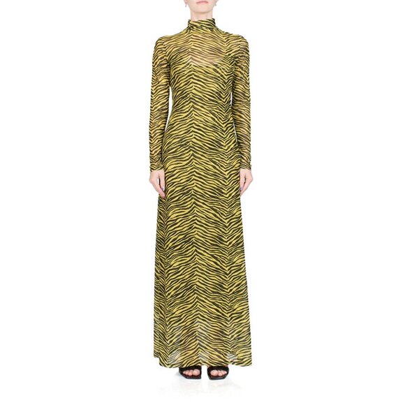 Simon Miller Zesty Yellow Black Zebra Stripe Mesh Maxi Dress Women's Size Small - Picture 2 of 9